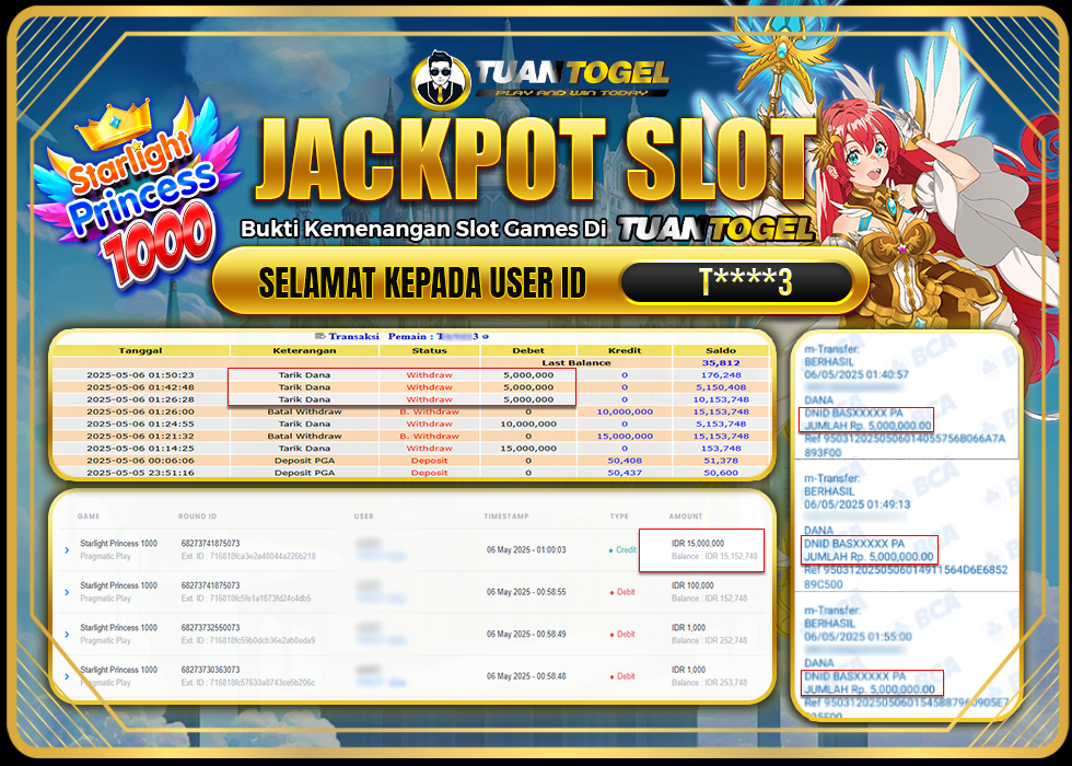 TUANTOGEL JACKPOT SLOT STARLIGHT PRINCESS 1000 Rp15.000.000
